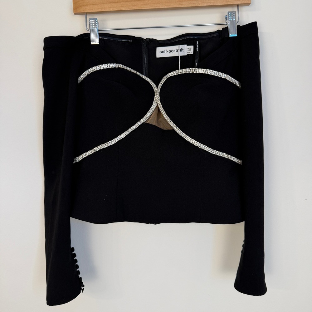 Self Portrait Off Shoulder Crystal Embellished‎ Top Revolve NWOT Women 8 Black - Picture 10 of 12